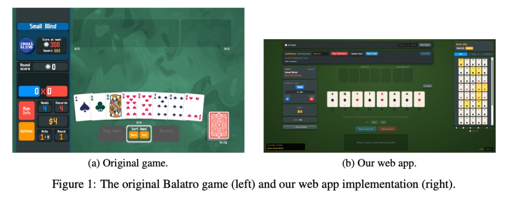 The original Balatro game on the left and our web app on the right.